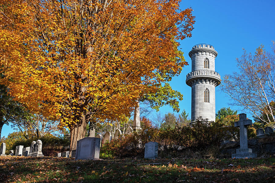 Mount Auburn Cemetery Washington Tower Vibrant Fall Foliage Autumn Cambridge MA Photograph by Toby McGuire