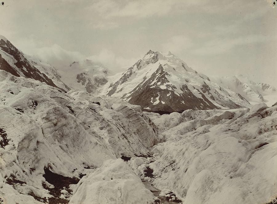 Mount De La Beche from the Tasman Glacier , Burton Brothers studio photography studio 1893 Painting by Celestial Images