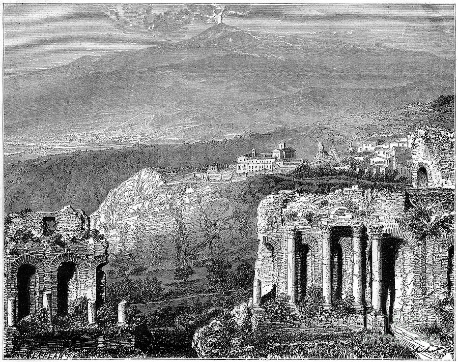Mount Etna And A View Of Taormina Drawing by Print Collector