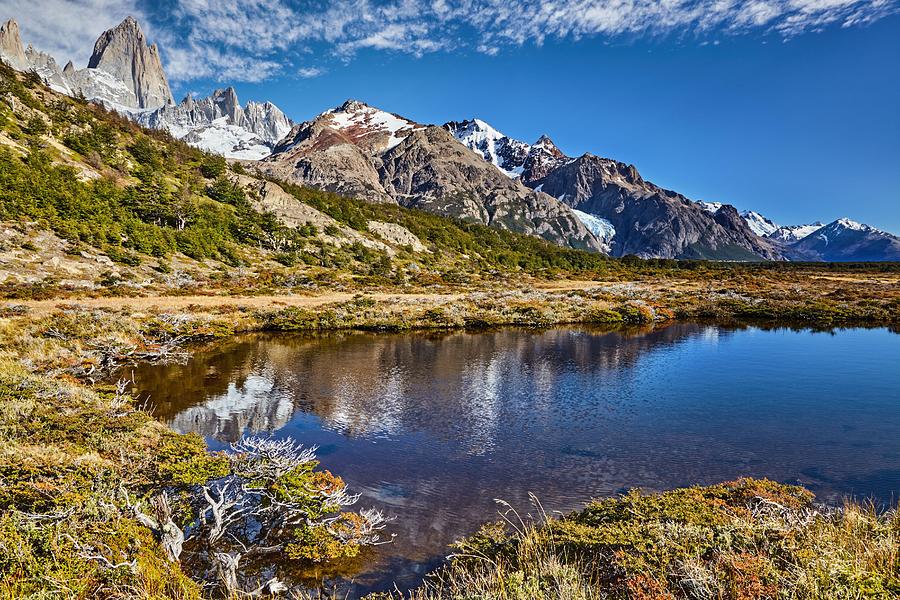 Mountain Photograph - Mount Fitz Roy With Reflection In Small by DPK-Photo