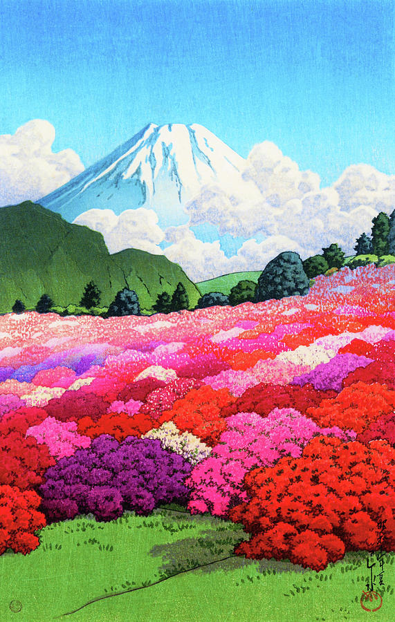 Mount Fuji from Aazalea Garden, Summer - Digital Remastered Edition Painting by Kawase Hasui