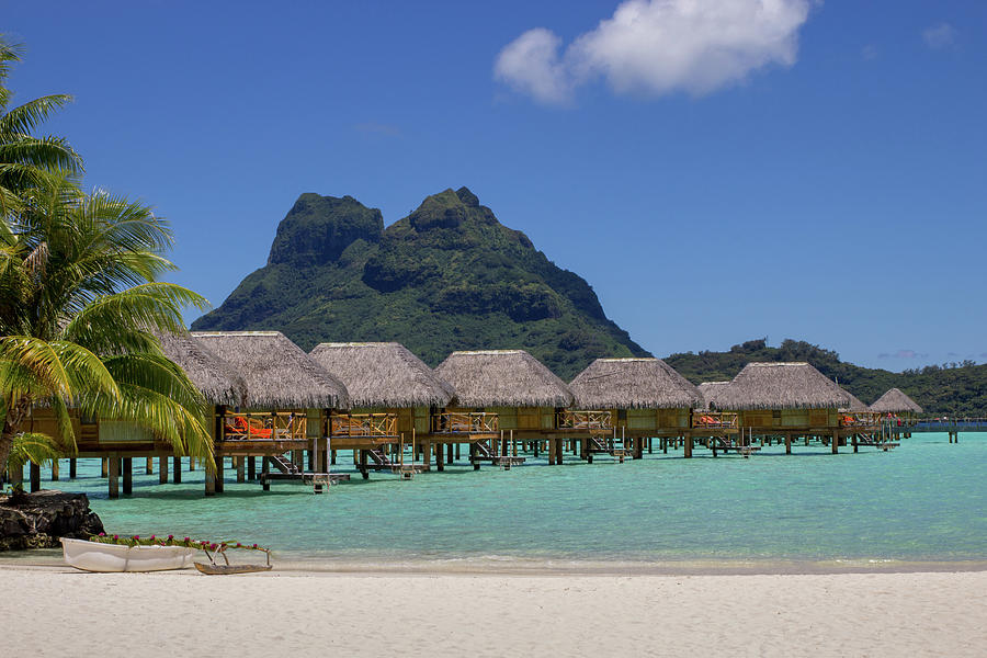 Mount Otemanu Behind Over-water Bungalows Photograph by Janet Corradini