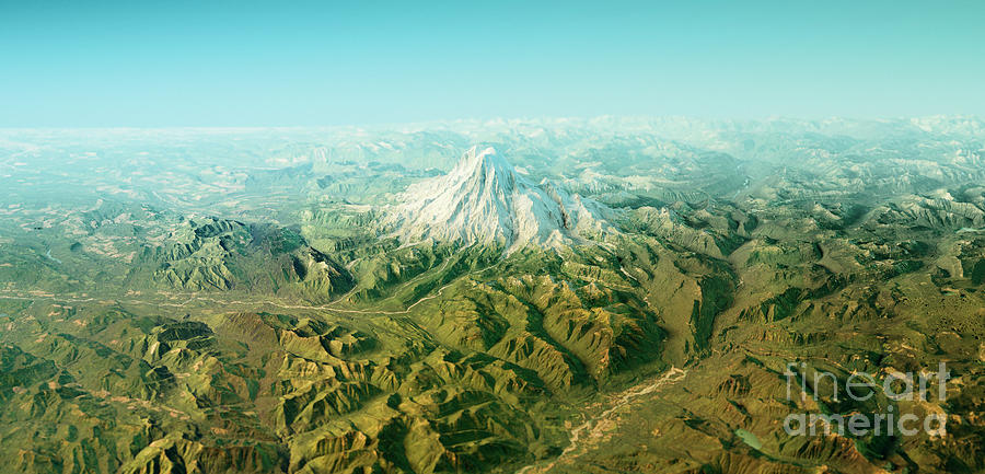 Map Digital Art - Mount Rainier 3D Render Topographic Map Horizon by Frank Ramspott