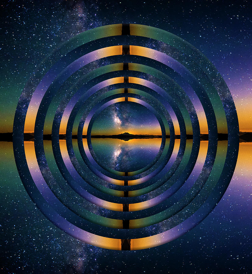 Mountain Digital Art - Taquoma and the Milky Way Reflection Circles by Pelo Blanco Photo