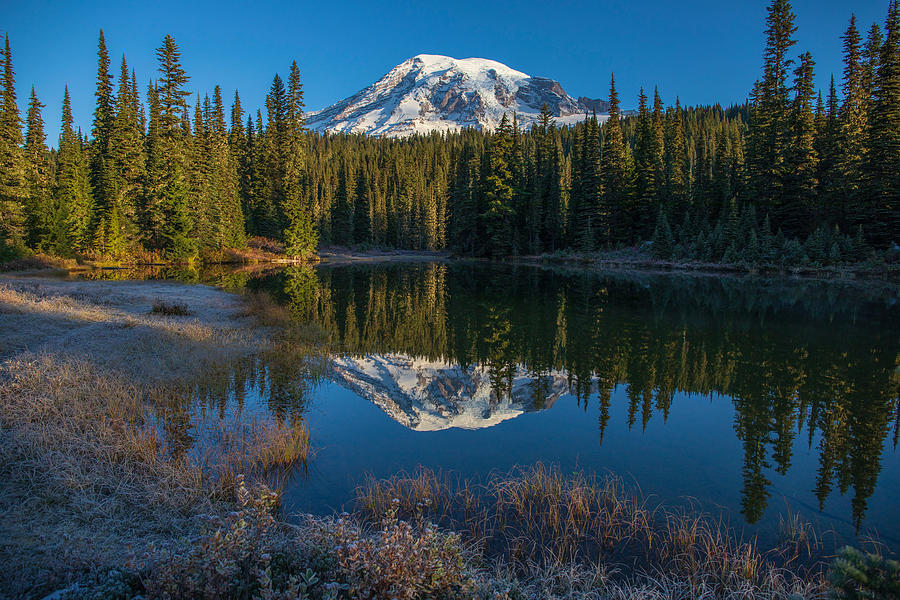 Mount Rainier fall reflection Photograph by Lynn Hopwood