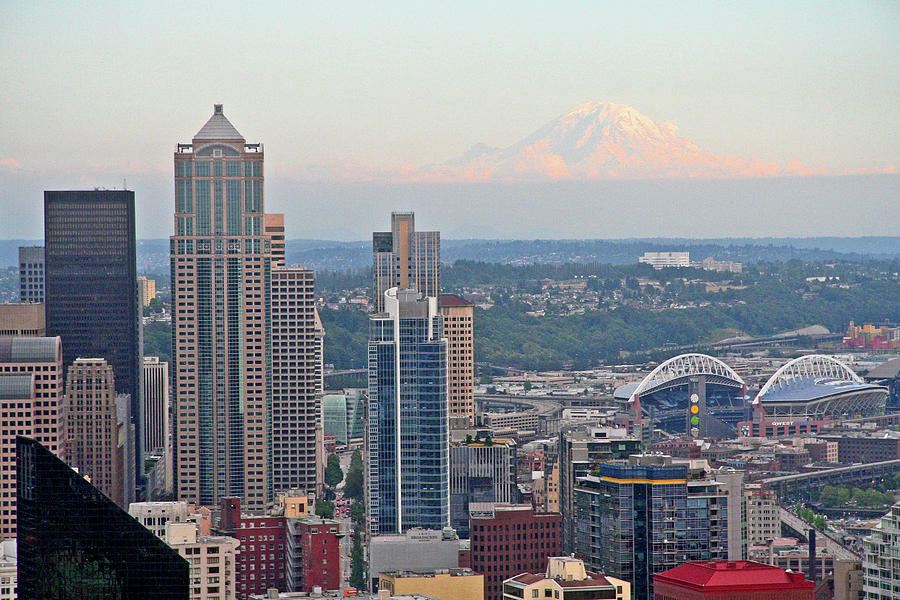 Mount Rainier From Space Needle In Photograph by Paul Byrne