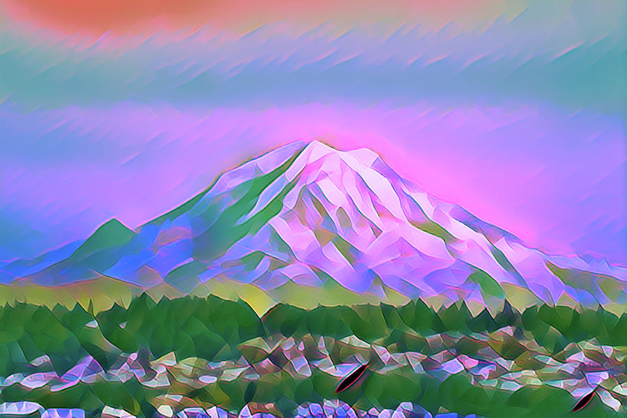 Mount Rainier in vivid color Digital Art by Cathy Anderson