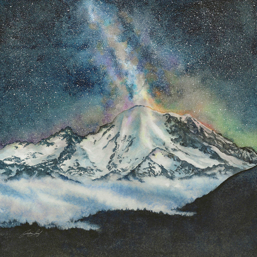 Mount Rainier Milky Way Painting by Julie Senf
