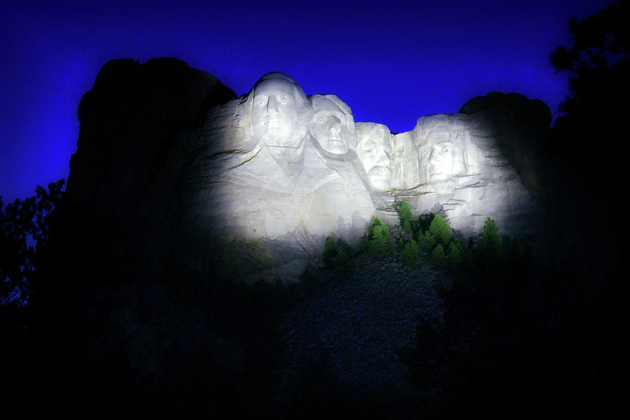 Rushmore Photograph - Mount Rushmore National Memorial Night Illumination by Thomas Woolworth