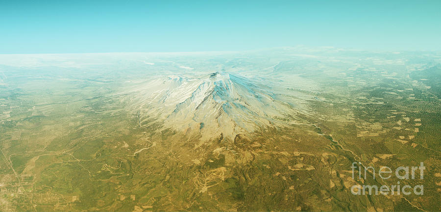 Mount Shasta 3D Render Topographic Map Horizon Digital Art by Frank ...