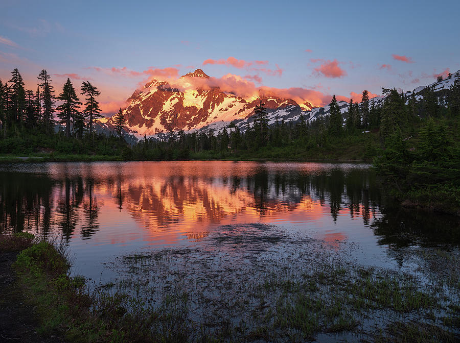 Mount Shuksan Sunset Alpenglow Reflected Photograph