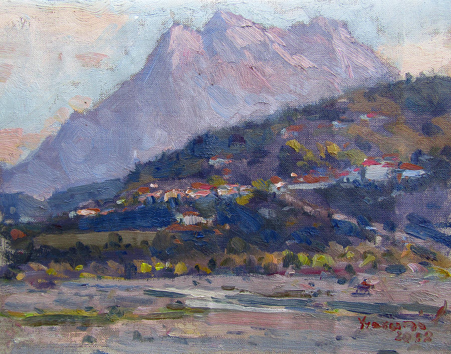 Mount Tomorr view from Gramsh Albania Painting by Ylli Haruni
