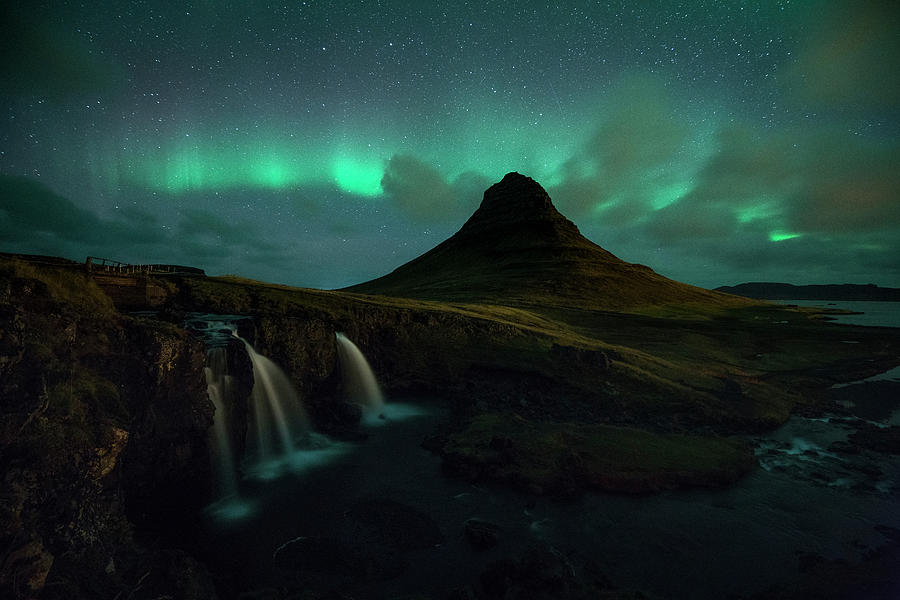 Mountain & Waterfalls, Iceland Digital Art by Jan Miracky
