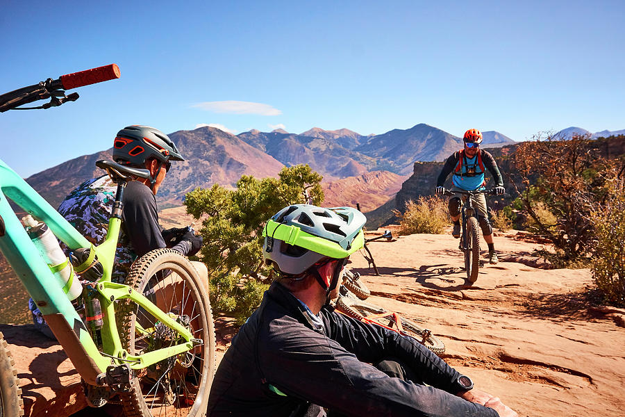 Mountain Bikers On The Whole Enchilada Trail In Moab, Utah. Photograph ...