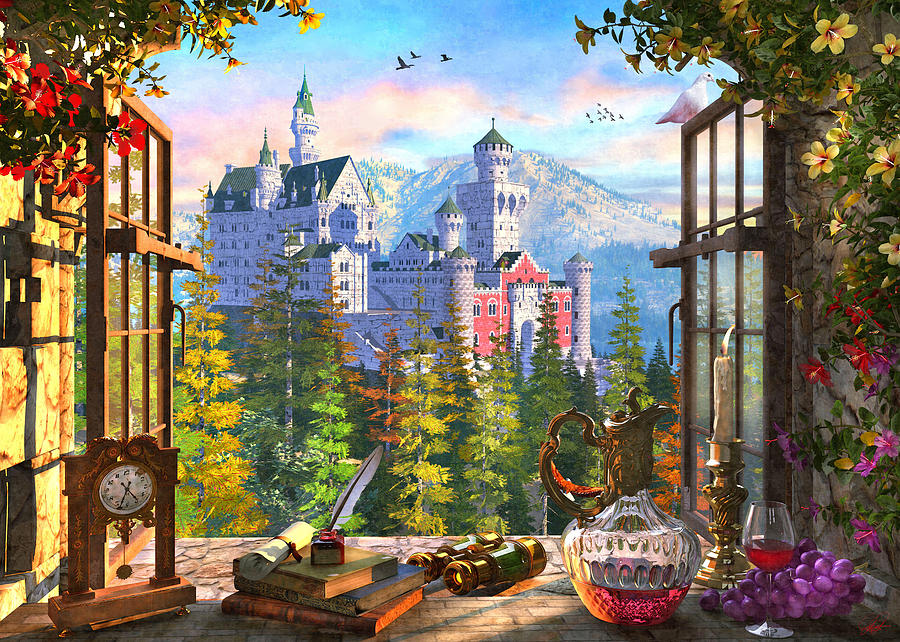 Mountain Castle Through Window Painting by MGL Meiklejohn Graphics Licensing