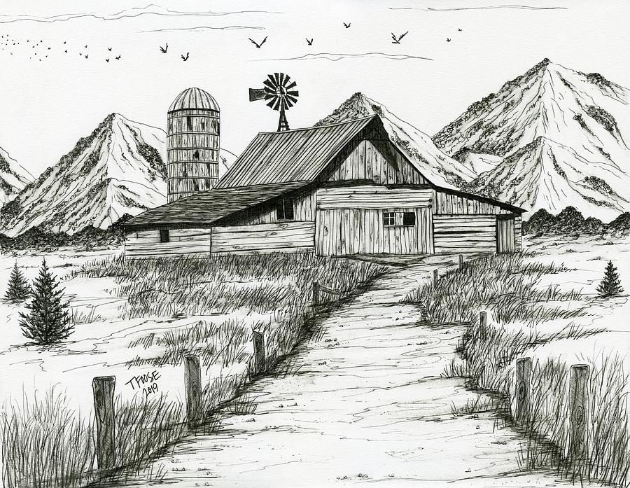 Mountain Farmstead #2 Drawing
