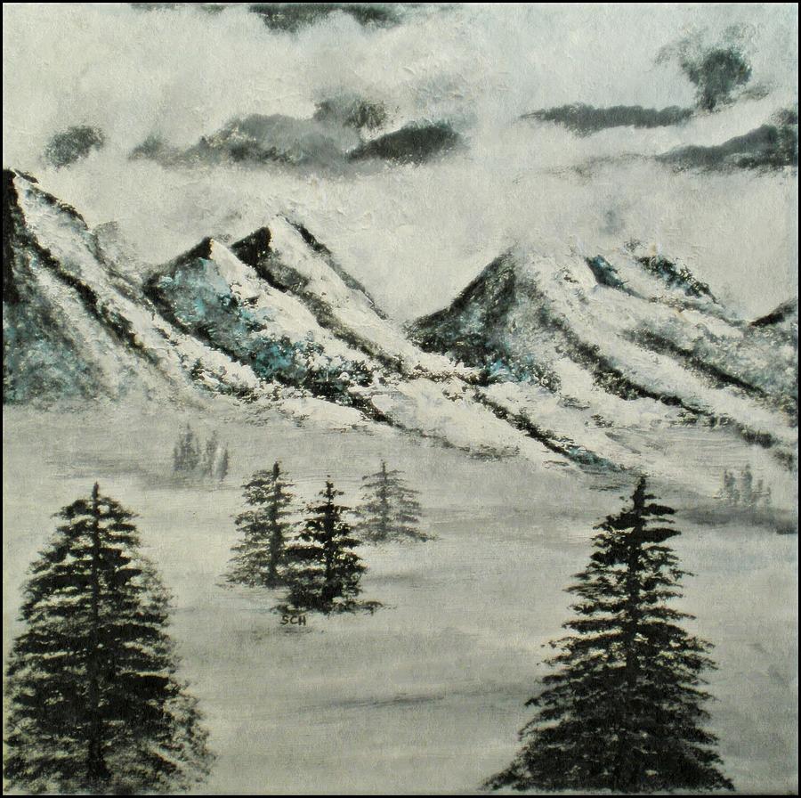 Abstract Painting - Mountain Foggy Dawn - In Abstract Realism by Scott Haley Abstract Painting - Mountain Foggy Dawn - In Abstract Realism by Scott Haley