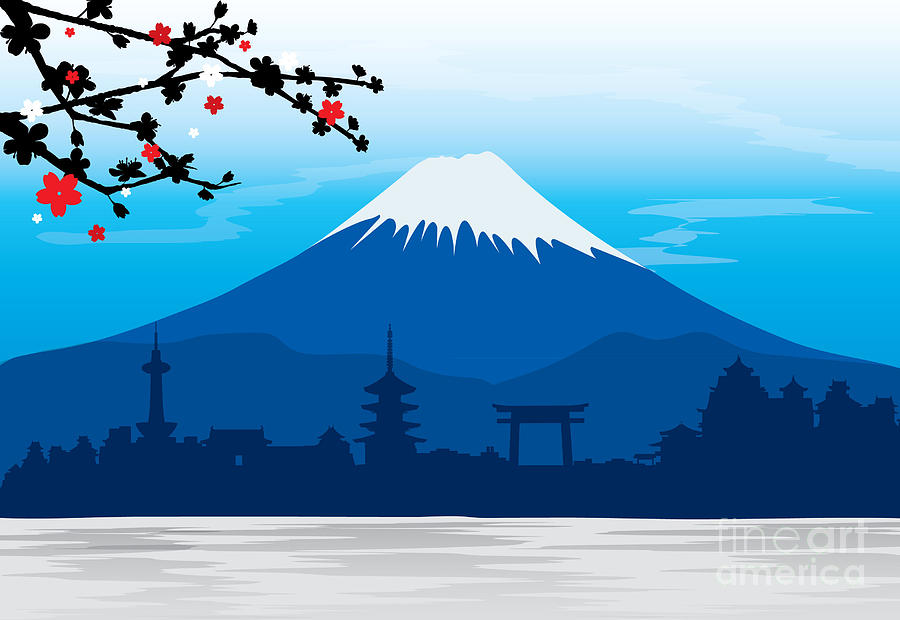 Japan Digital Art - Mountain Fuji Japan Sakura View by Ienjoyeverytime