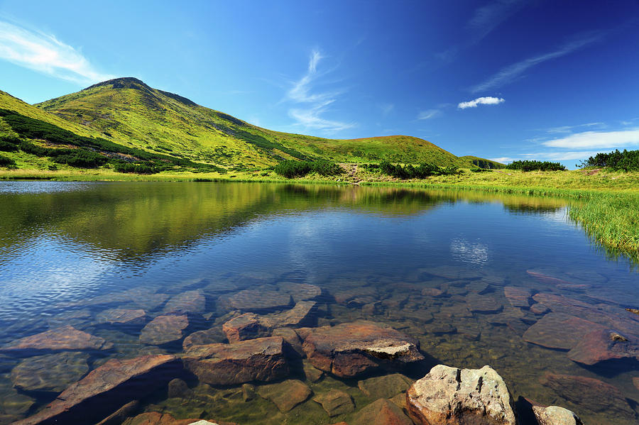 Mountain Lake And Green Hills Photograph by Sergiy Trofimov Photography