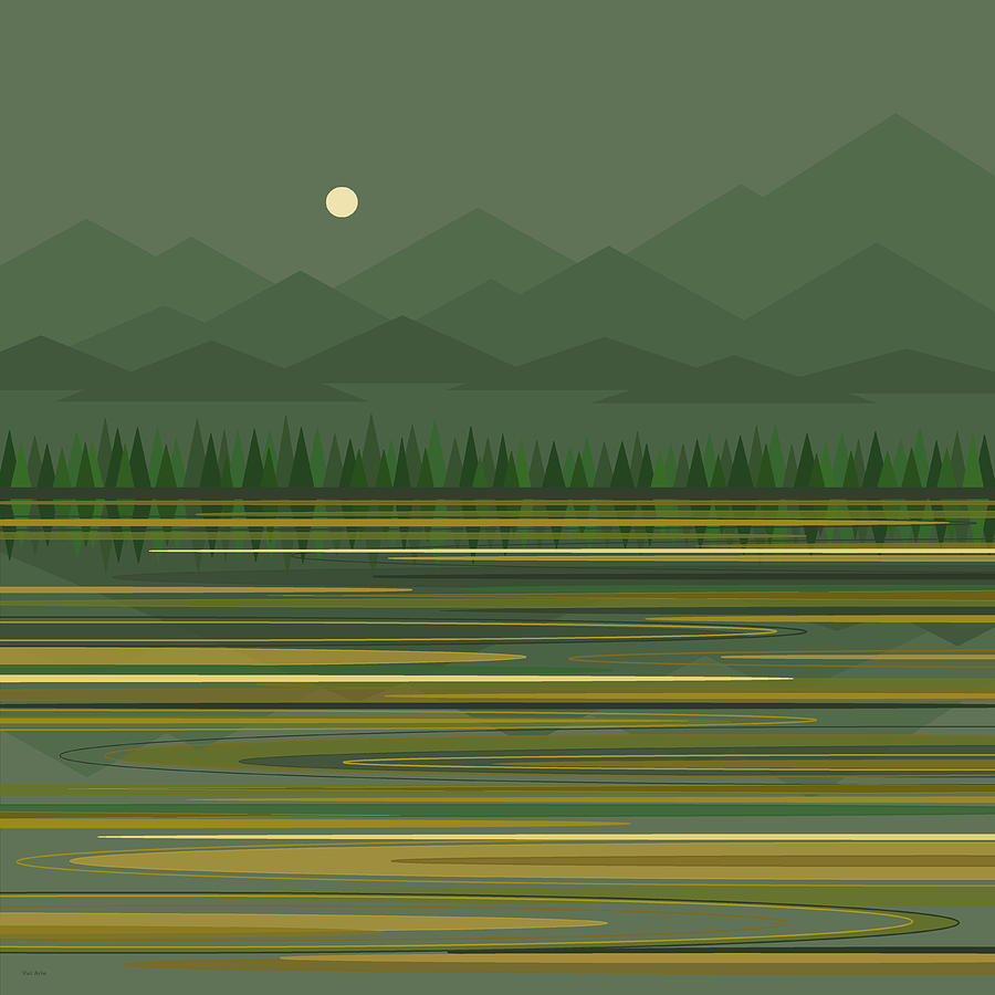 Mountain Lake Moonrise Digital Art by Val Arie
