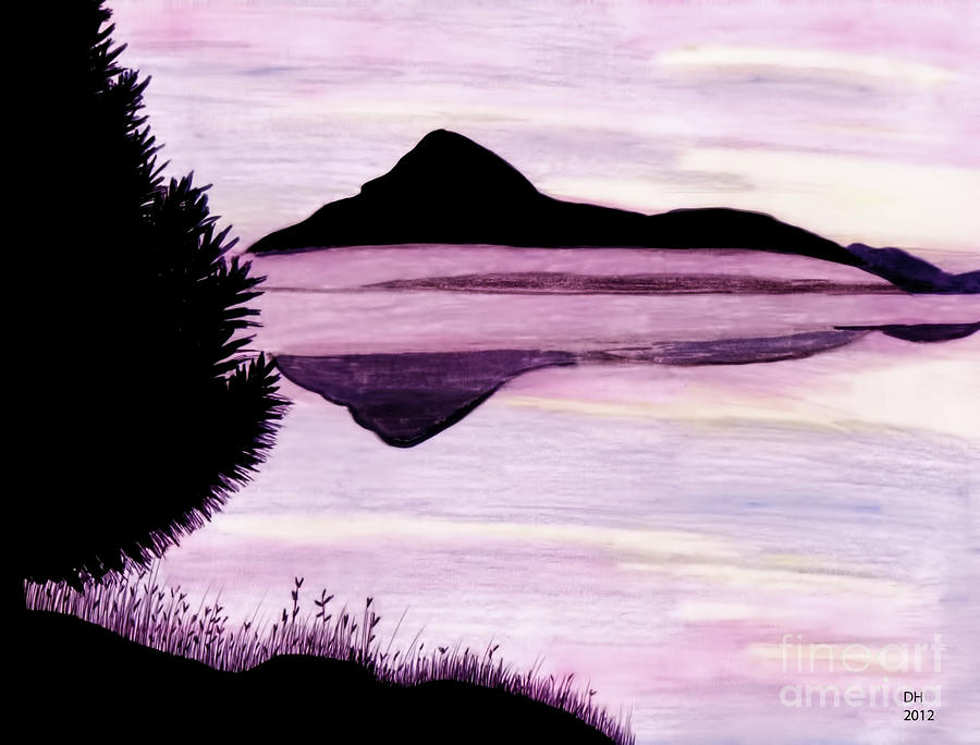 Mountain - Lake - Sunset Drawing by D Hackett