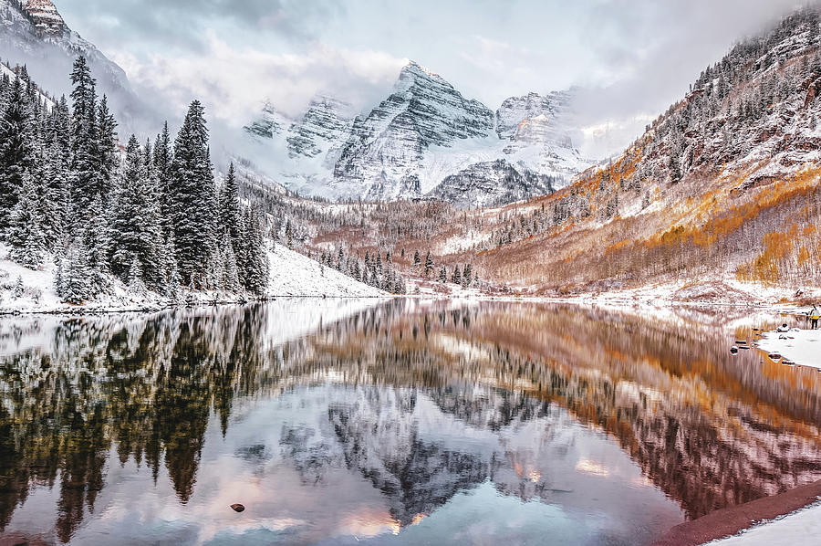 Mountain Landscape Reflections of Maroon Bells Colorado Photograph by Gregory Ballos
