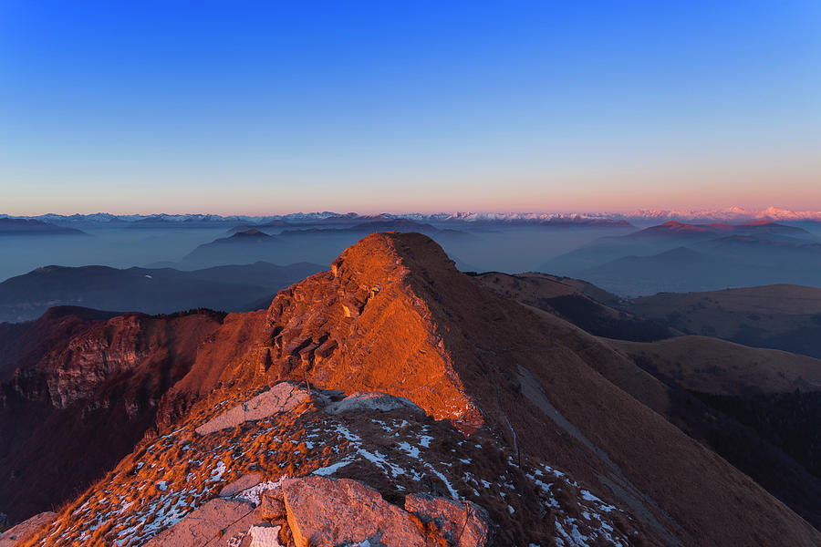 Mountain Landscape With Distant Snow Capped Mountains, Monte Generoso ...