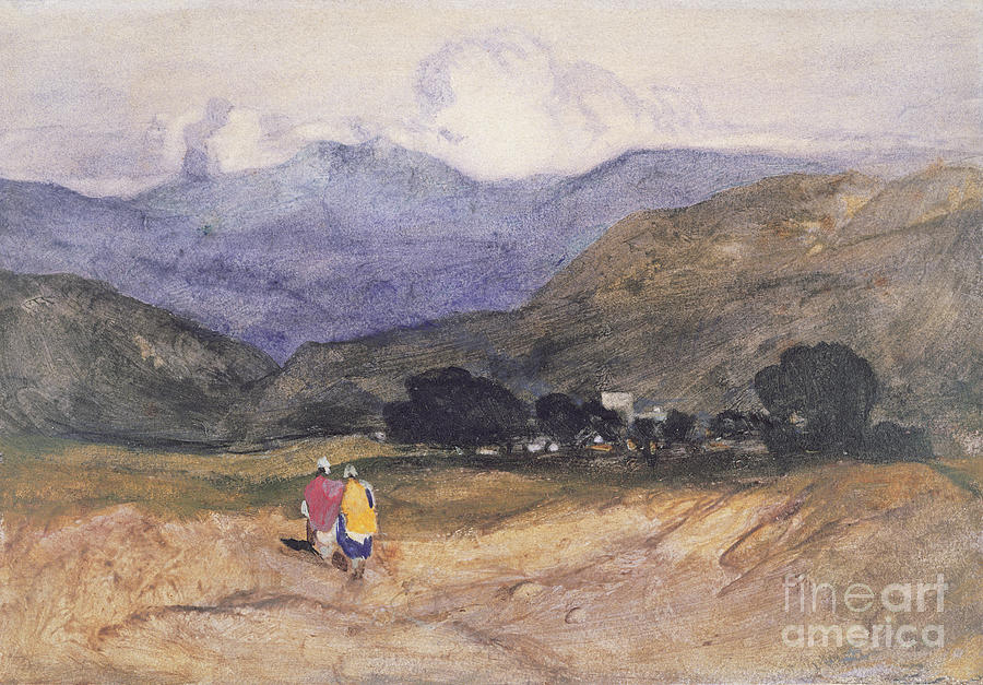 Mountain Landscape With Figures Watercolor And Gouache Painting by John Sell Cotman