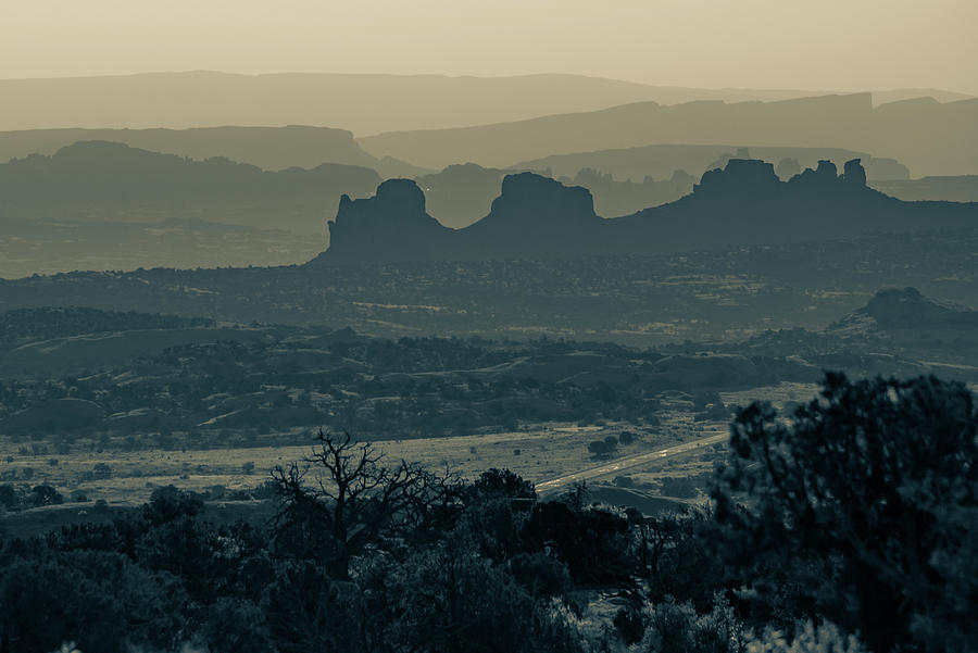Mountain Layers of Moab Utah - Sepia Photograph by Gregory Ballos
