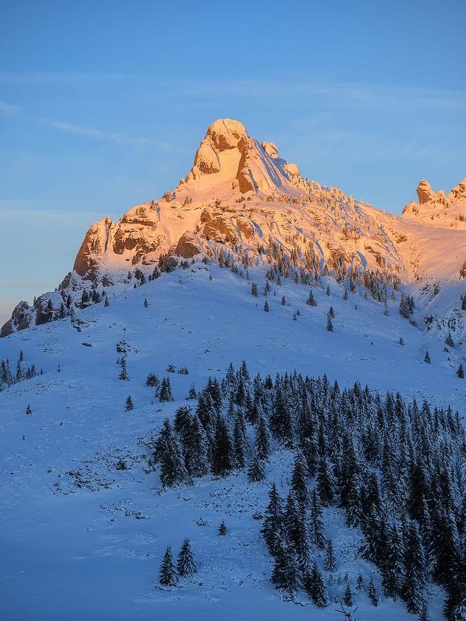 Winter Photograph - Mountain Peak With Sharp Edges In Warm by Daniel Chetroni