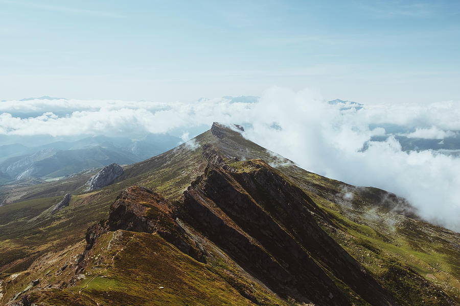 Mountain Ridge And Clouds Rolling In And Out At Cantabria, North Spain ...