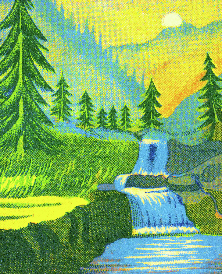 Nature Drawing - Mountain River Scene by CSA Images