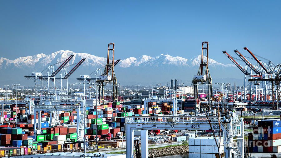 Mountain Snow Cranes And Containers Photograph