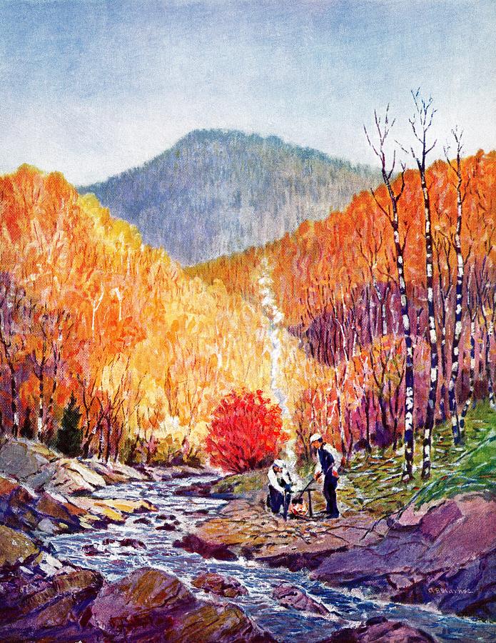Mountain Stream In Fall Drawing by Albert B. Marks