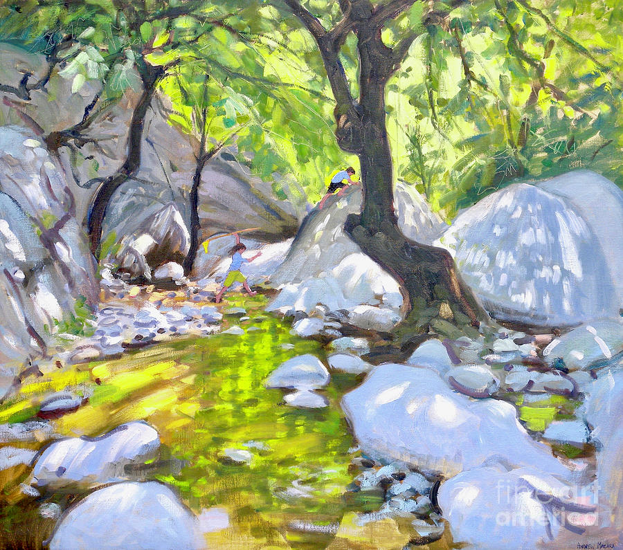 Tree Painting - Mountain stream, Lefkas, Greece by Andrew Macara