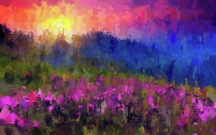 Mountain sunset Painting by Vart Studio