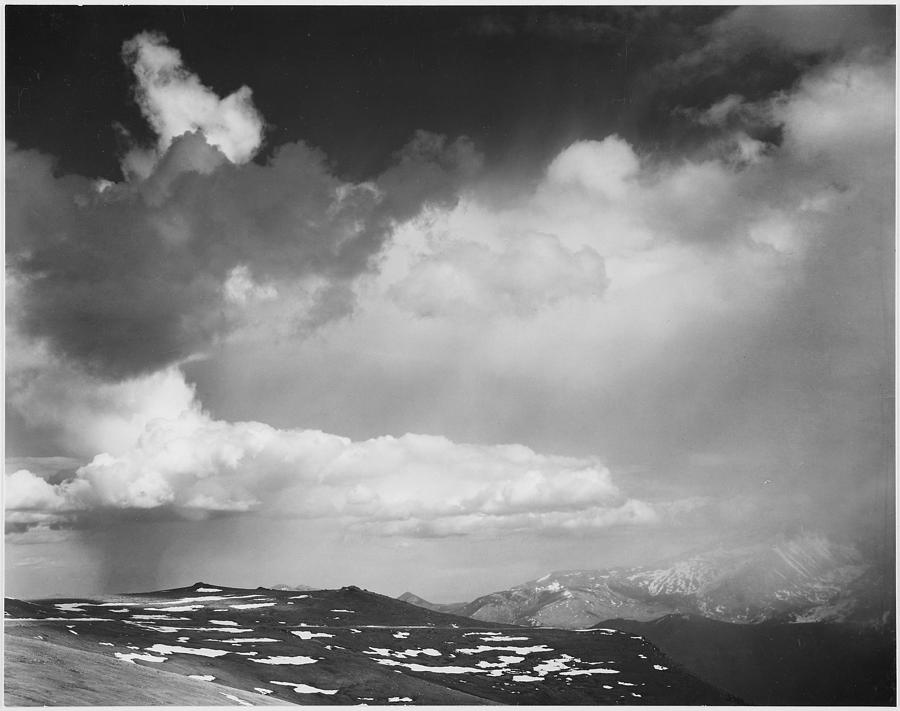 Mountain tops low horizon dramatic clouded sky In Rocky Mountain National Park Colorado 1933 - 1942 Painting by Ansel Adams
