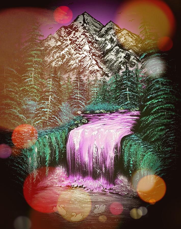 Mountain views pink stardust dark  Painting by Angela Whitehouse