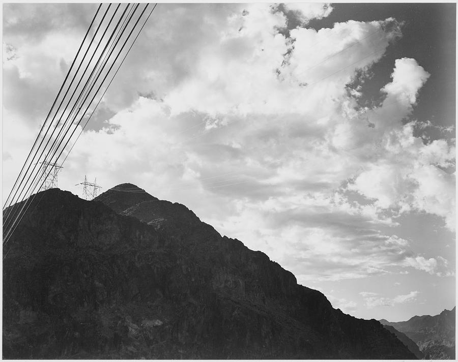 Mountain With Boulder Dam Transmission Lines Painting by Ansel Adams