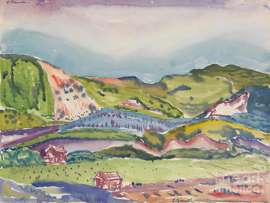 Mountain With Red House, C.1913 Painting by Charles Demuth
