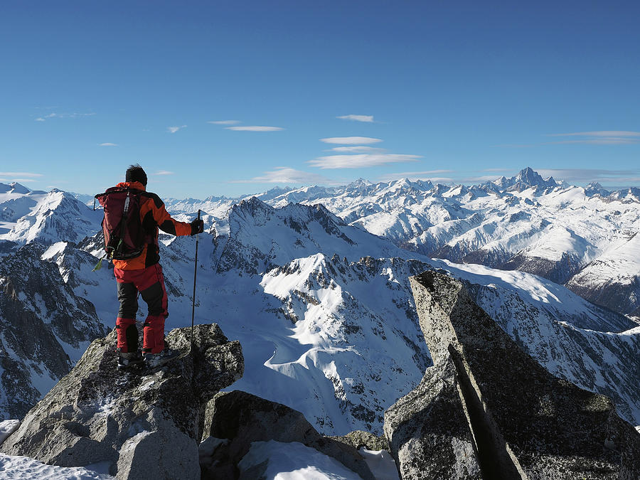 Mountaineer On Summit Digital Art by Erminio Ferrari