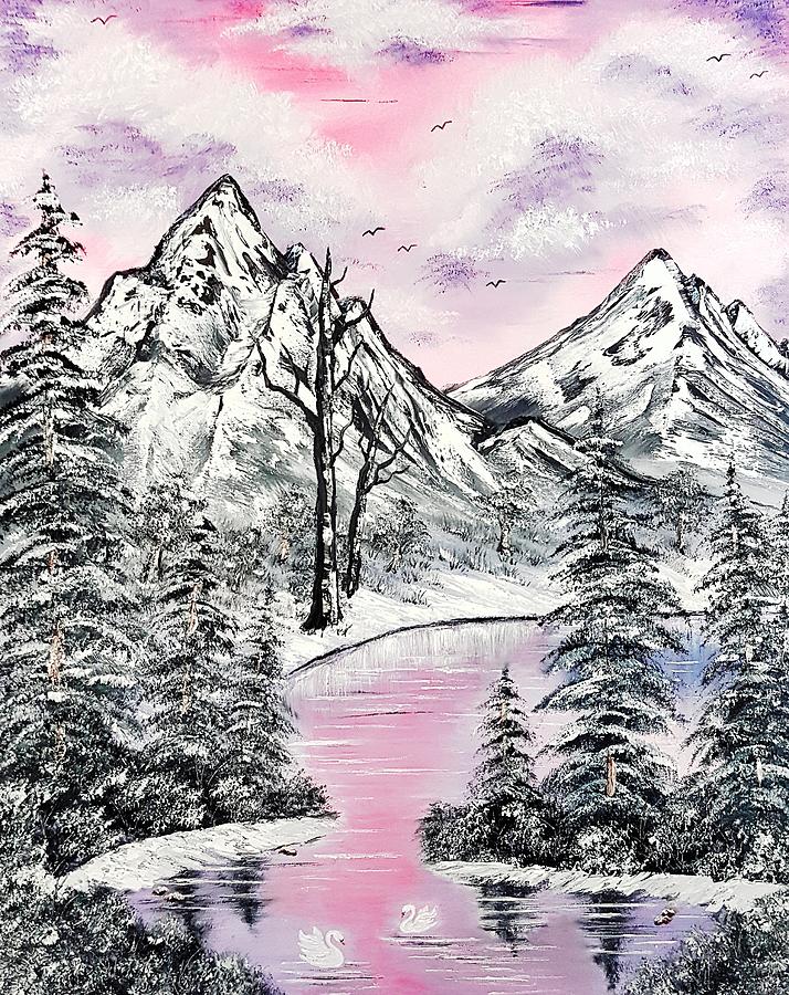 Mountainous Adventures Icy Delicate Pink Painting