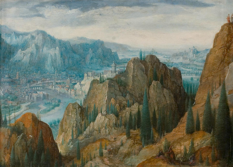 Mountainous Landscape with the Temptations of Christ Painting by Frederik van Valckenborch