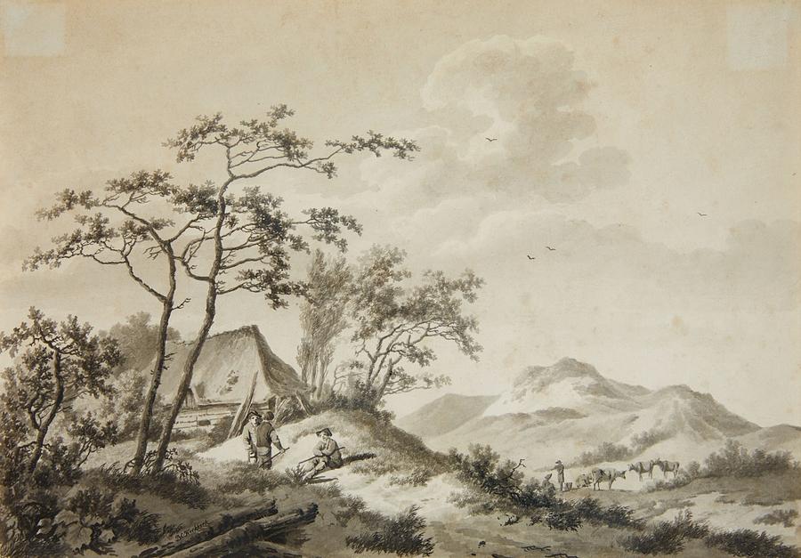 Mountainous Landscape with Three Ramblers Painting by Barend Cornelis