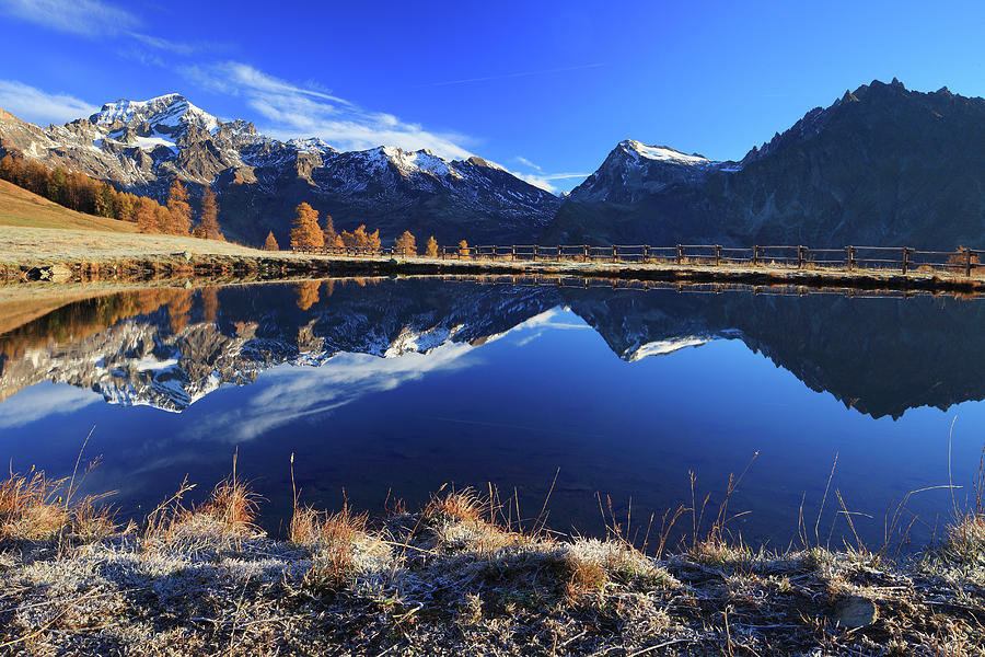 Mountains & Lake, Aosta Valley, Italy Digital Art by Davide Carlo Cenadelli