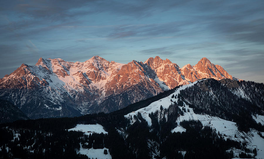 Mountains In Sunset With Jakobskreuz In Fieberbrunn In The Wilder ...