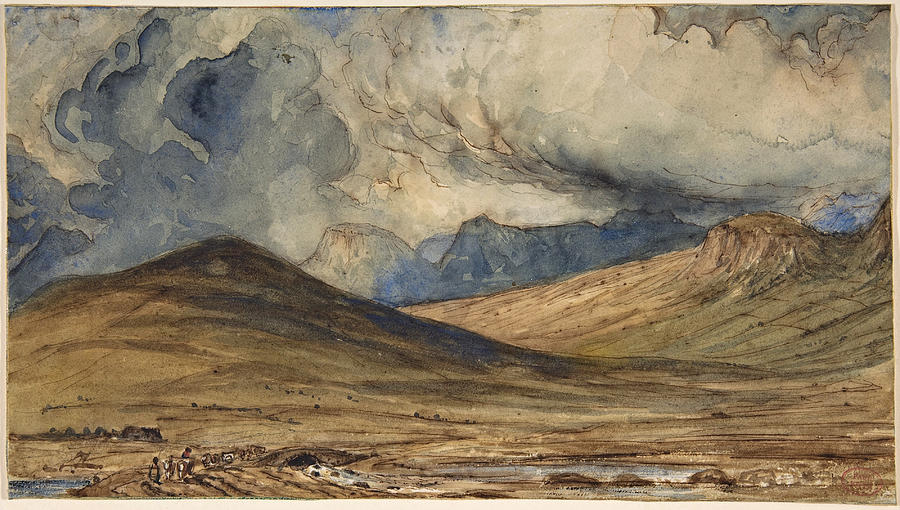Landscape Drawing - Mountains of Auvergne by Paul Huet
