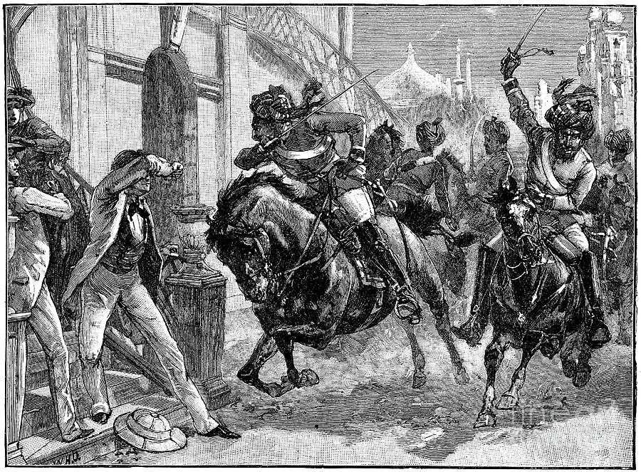 Mounted Rebel Sepoys Charging Drawing by Print Collector