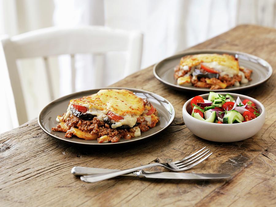 Mousaka With Salad Photograph by Frank Adam