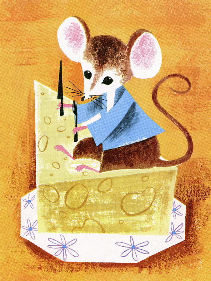 Cheese Drawing - Mouse About to Eat Cheese by CSA Images